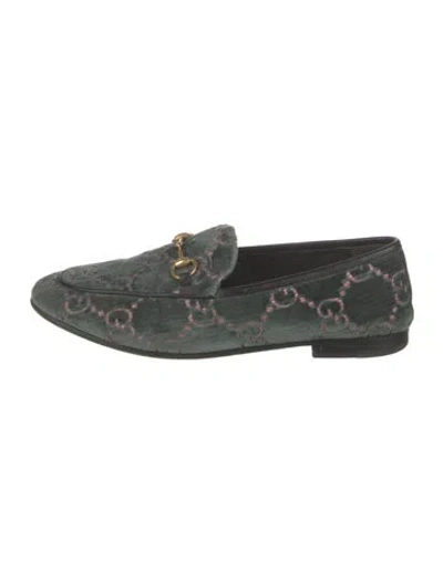 Pre-owned Gucci Gg Logo Velvet Loafers In Green