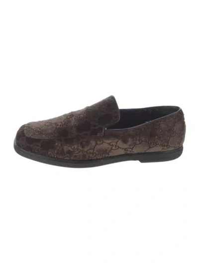Pre-owned Gucci Gg Logo Velvet Loafers In Neutral