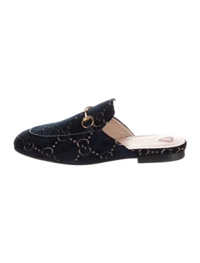 Pre-owned Gucci Gg Logo Velvet Mules In Blue