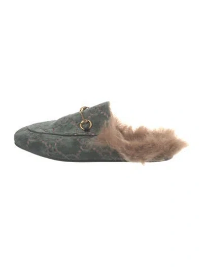 Pre-owned Gucci Gg Logo Velvet Mules In Green/pink