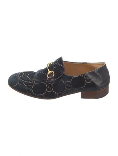 Pre-owned Gucci Gg Logo Velvet Oxfords In Blue