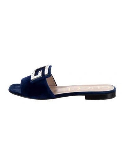 Pre-owned Gucci Gg Logo Velvet Slides In Blue