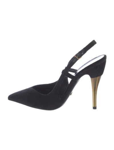 Pre-owned Gucci Gg Logo Velvet Slingback Pumps In Black