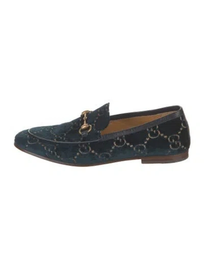 Pre-owned Gucci Gg Logo Velvet Slippers In Blue