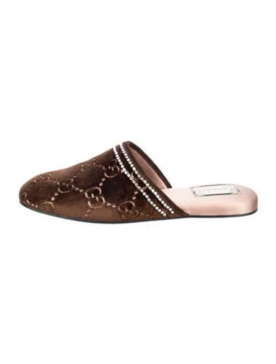 Pre-owned Gucci Gg Logo Velvet Slippers In Brown
