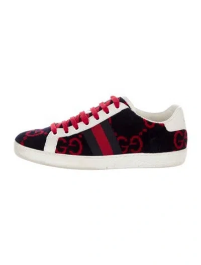 Pre-owned Gucci Gg Logo Velvet Sneakers In Blue