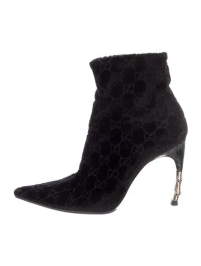 Pre-owned Gucci Gg Logo Velvet Sock Boots In Black