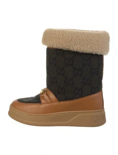 Pre-owned Gucci Gg Logo Wool Boots In Brown