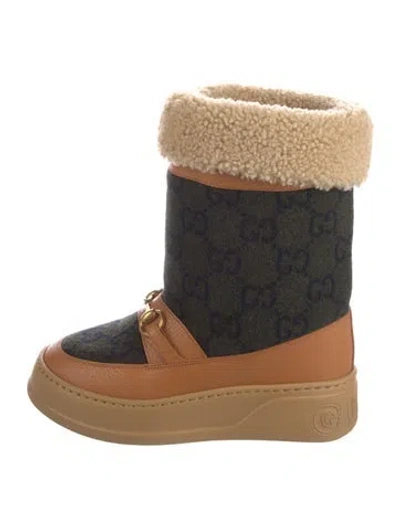 Pre-owned Gucci Gg Logo Wool Boots In Brown