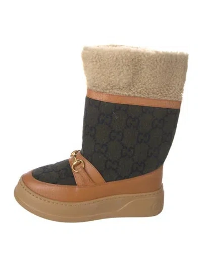Pre-owned Gucci Gg Logo Wool Boots In Brown