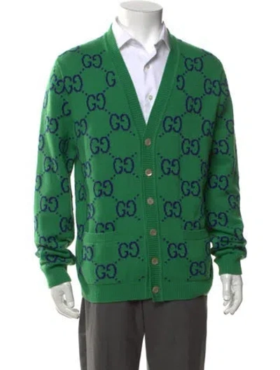 Pre-owned Gucci Gg Logo Wool Cardigan In Green