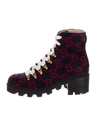 Pre-owned Gucci Gg Logo Wool Combat Boots In Multi