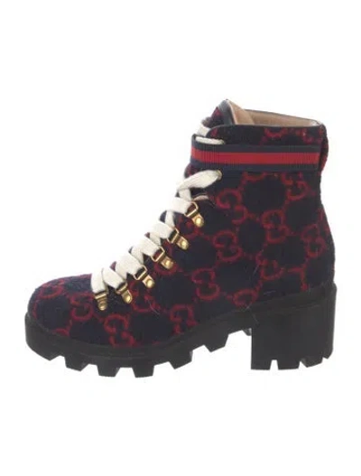 Pre-owned Gucci Gg Logo Wool Hiking Boots In Blue/red