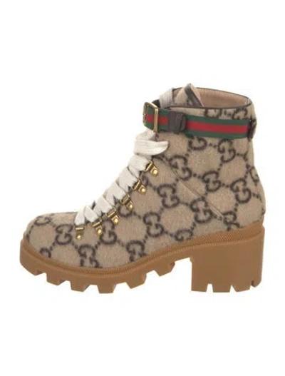 Pre-owned Gucci Gg Logo Wool Hiking Boots In Neutrals
