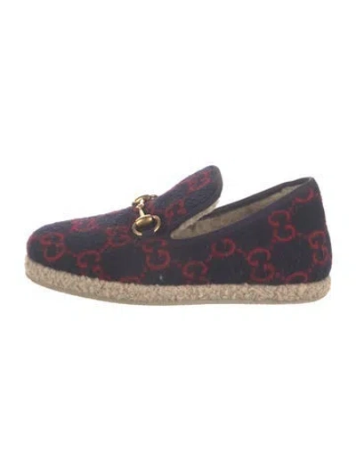 Pre-owned Gucci Gg Logo Wool Loafers In Blue