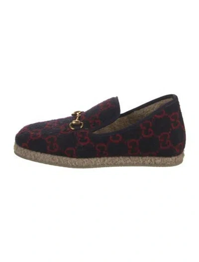 Pre-owned Gucci Gg Logo Wool Loafers In Blue