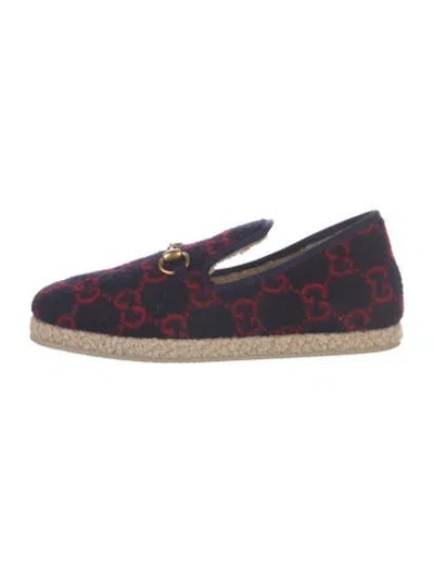 Pre-owned Gucci Gg Logo Wool Loafers In Blue