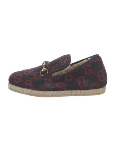 Pre-owned Gucci Gg Logo Wool Loafers In Blue