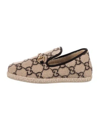 Pre-owned Gucci Gg Logo Wool Slippers In Brown