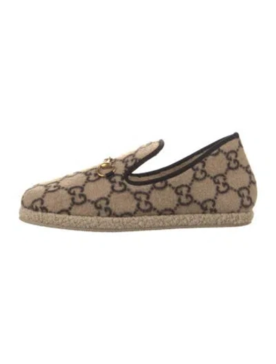 Pre-owned Gucci Gg Logo Wool Slippers In Neutrals