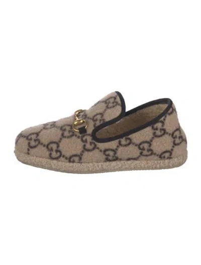 Pre-owned Gucci Gg Logo Wool Slippers In Neutrals