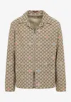 Gucci Beige Shirt With Spread Collar And Two Front Welt Pockets In Gg Canvas Man In Brown