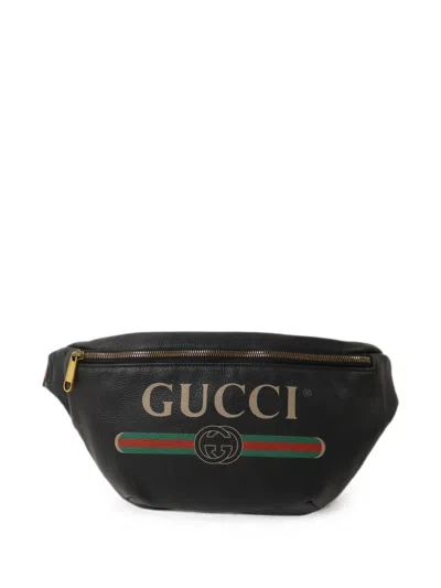 Pre-owned Gucci Gg Logo-print Belt Bag In Black