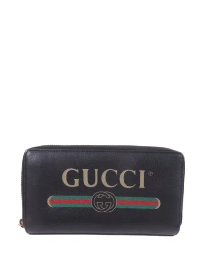 Pre-owned Gucci Gg Logo-print Wallet In Black