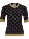 Gucci Gg Supreme Cotton & Lurex Knit Sweater In Blue