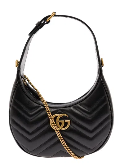 GUCCI GUCCI 'GG MARMON'  BLACK SHOULDER BAG IN CHEVRON LEATHER WOMAN