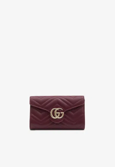 Gucci Gg Marmont 2.0 Leather Chain Clutch In Burgundy