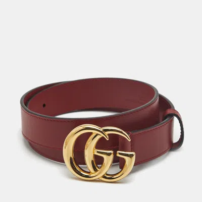 Pre-owned Gucci Gg Marmont 70 Cm Buckle Belt Red Leather