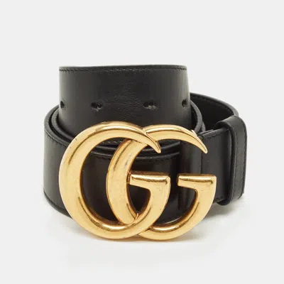 Pre-owned Gucci Gg Marmont 75 Cm Buckle Belt Black Leather