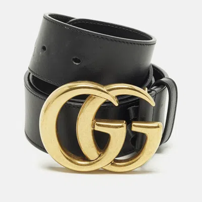 Pre-owned Gucci Gg Marmont 75 Cm Buckle Belt Black Leather
