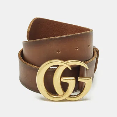 Pre-owned Gucci Gg Marmont 75 Cm Buckle Belt Brown Ombre Leather