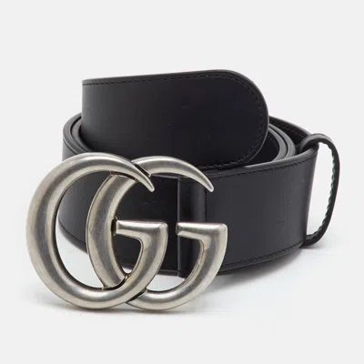 Pre-owned Gucci Gg Marmont 75cm Black Leather Buckle Belt
