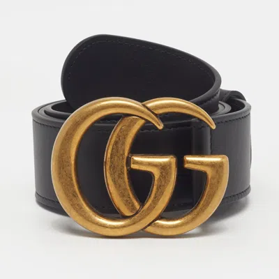 Pre-owned Gucci Gg Marmont 80 Cm Buckle Belt Black Leather