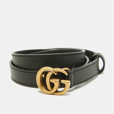 Pre-owned Gucci Gg Marmont 80 Cm Slim Buckle Belt Black Leather