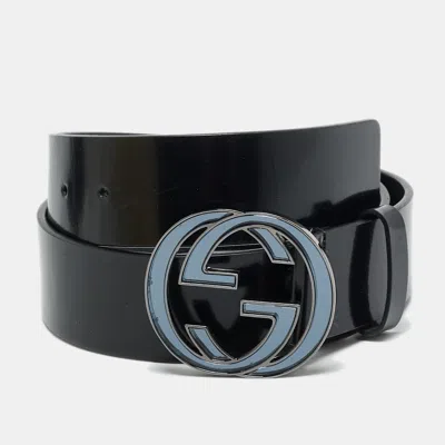 Pre-owned Gucci Gg Marmont 80cm Belt Black Glossy Leather