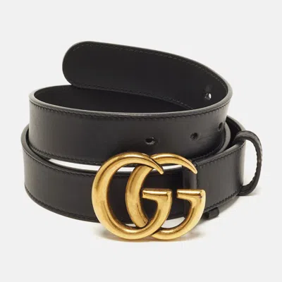 Pre-owned Gucci Gg Marmont 80cm Buckle Belt Black Leather