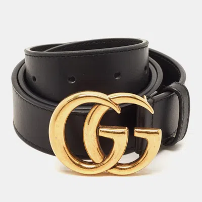 Pre-owned Gucci Gg Marmont 85 Cm Buckle Belt Black Leather