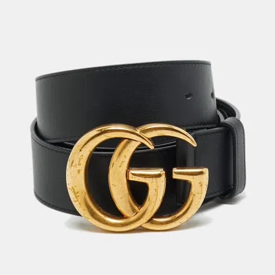 Pre-owned Gucci Gg Marmont 85 Cm Buckle Belt Black Leather