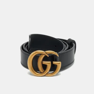 Pre-owned Gucci Gg Marmont 85cm Belt Black Leather