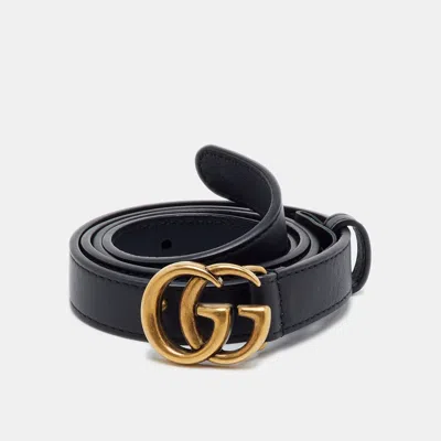 Pre-owned Gucci Gg Marmont 85cm Black Leather Slim Buckle Belt