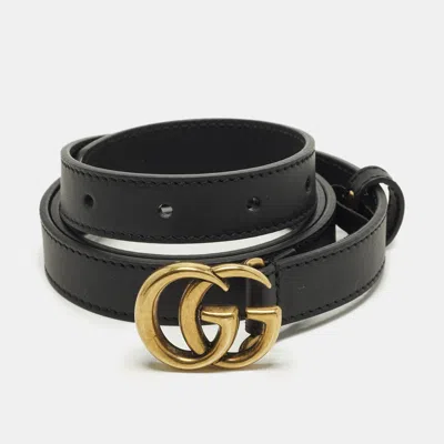 Pre-owned Gucci Gg Marmont 85cm Slim Belt Black Leather
