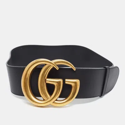 Pre-owned Gucci Gg Marmont 85cm Wide Belt Black Leather