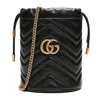 Gucci Crossbody Black Leather Bucket Bag With Logo In Multicolor