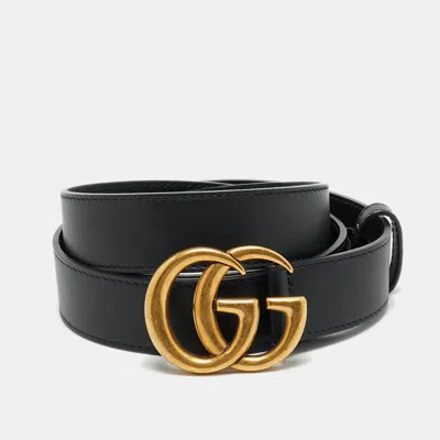 Pre-owned Gucci Gg Marmont 95 Cm Buckle Belt Black Leather