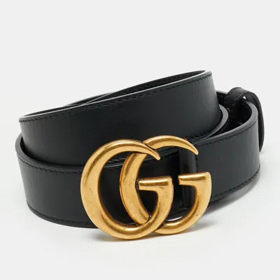 Pre-owned Gucci Gg Marmont 95 Cm Buckle Belt Black Leather