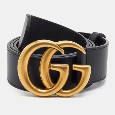 Pre-owned Gucci Gg Marmont 95cm Black Leather Double G Buckle Belt